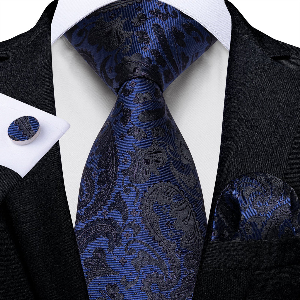 GentCrest Black Paisley Tie Hanky Cufflinks Set - Image 1