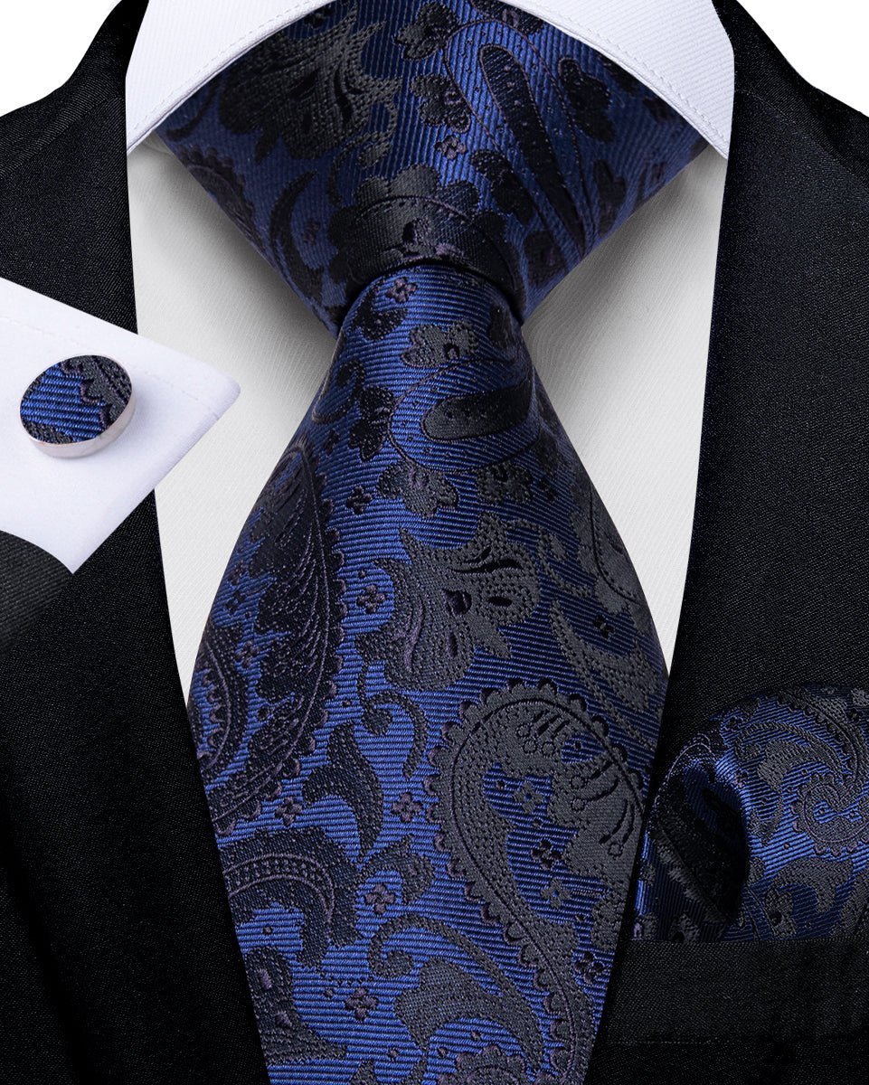 GentCrest Black Paisley Tie Hanky Cufflinks Set - Image 3