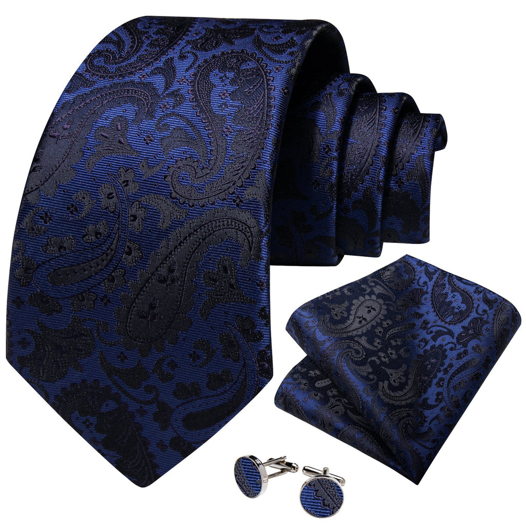 GentCrest Black Paisley Tie Hanky Cufflinks Set - Image 2