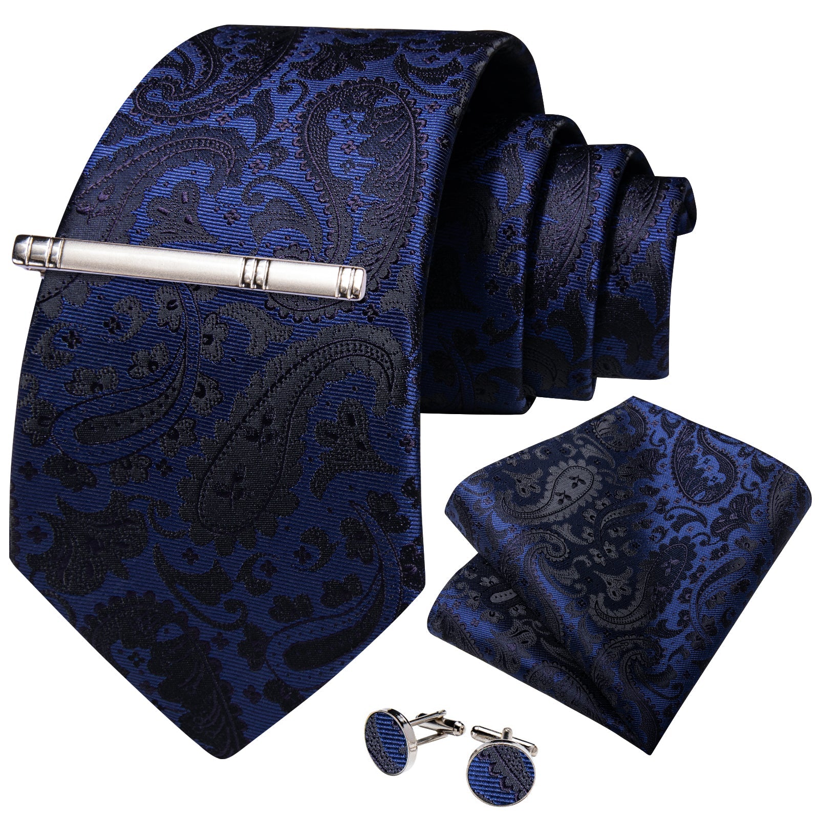 GentCrest Black Paisley Tie Hanky Cufflinks Set - Image 1