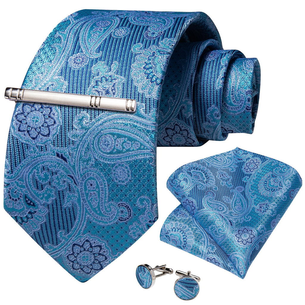 GentCrest Blue Paisley Tie With Clips - Image 2
