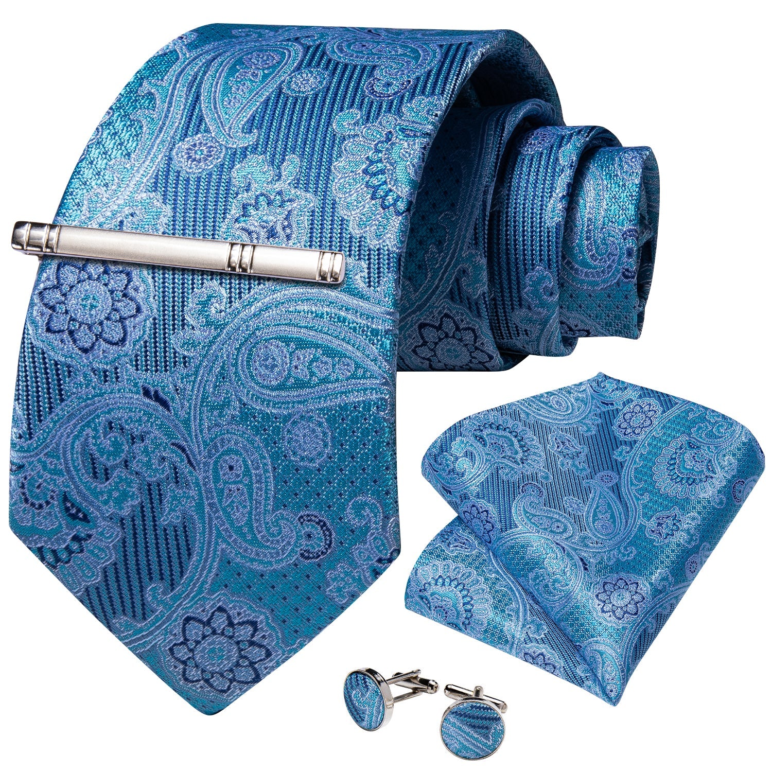 GentCrest Blue Paisley Tie With Clips - Image 2