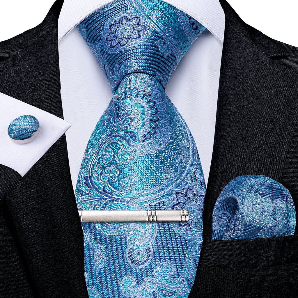 GentCrest Blue Paisley Tie With Clips - Image 1