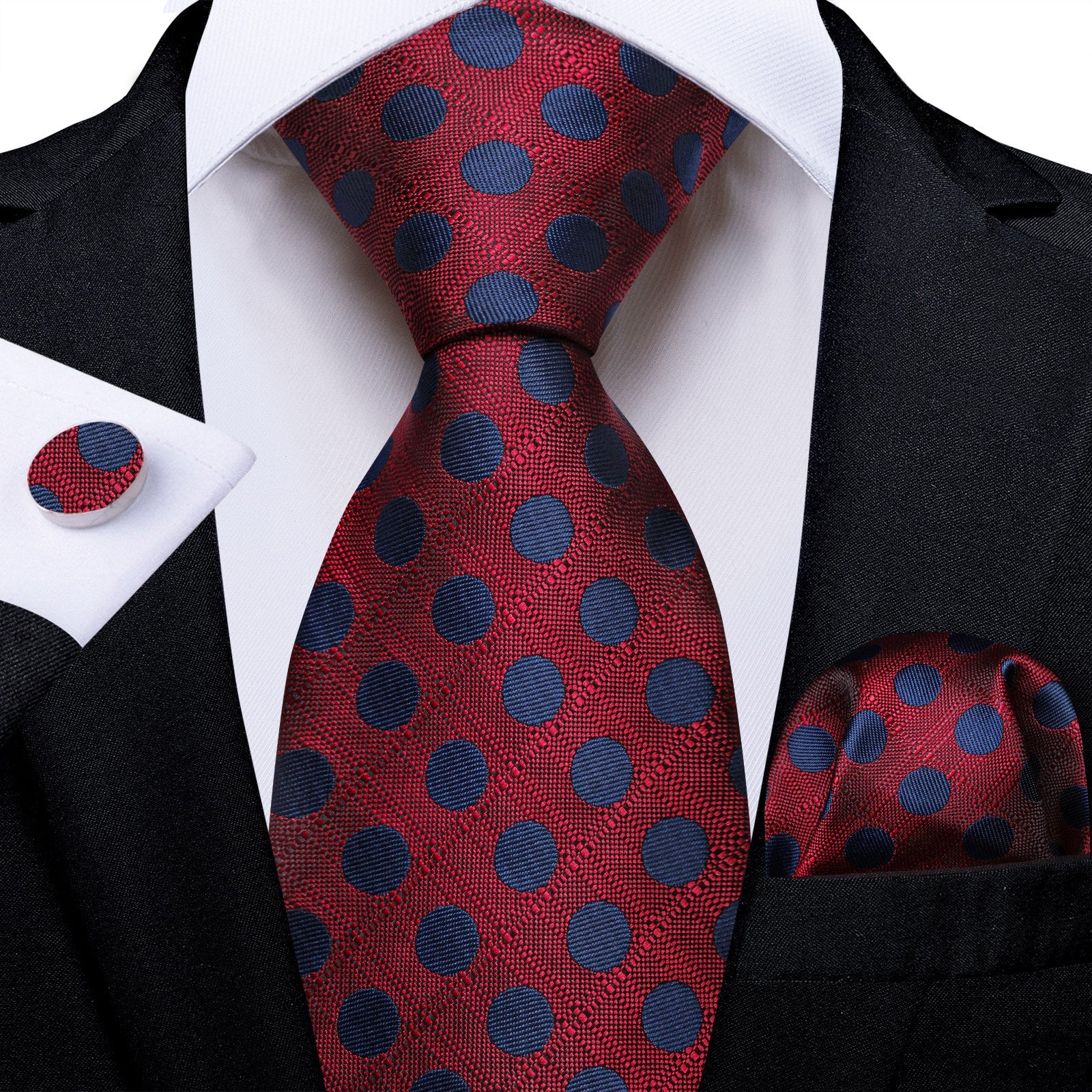 GentCrest Burgundy Polka Dot Tie Hanky Cufflinks Set - Image 1