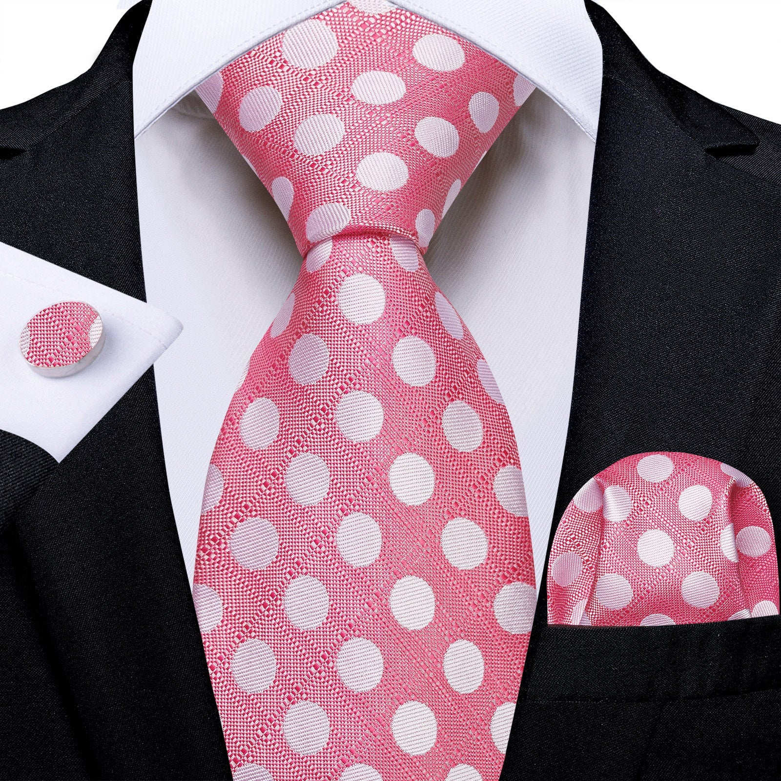 GentCrest Pink Polka Dot Tie Hanky Cufflinks Set - Image 1