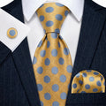 Gold & Light Blue Polka Dot Silk Tie Set - GentCrest