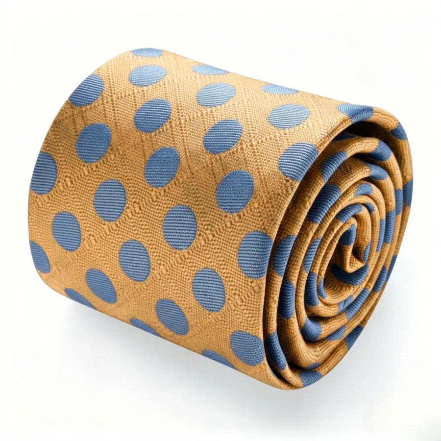 Gold & Light Blue Polka Dot Silk Tie Set - GentCrest - View 3