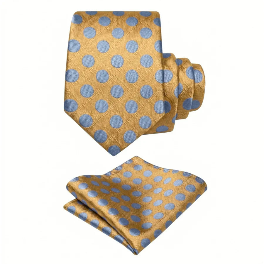 Gold & Light Blue Polka Dot Silk Tie Set - GentCrest - View 2
