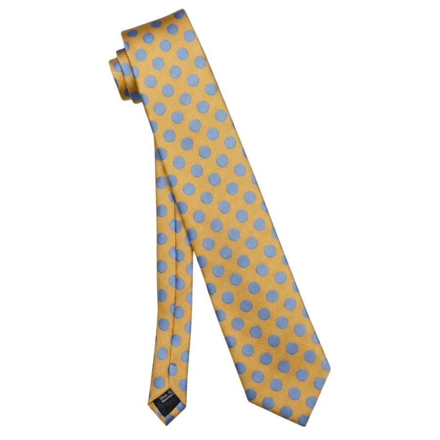 Gold & Light Blue Polka Dot Silk Tie Set - GentCrest - View 4