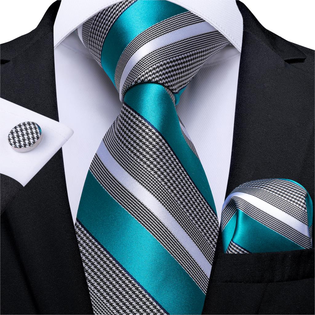 Houndstooth With Stripe Premium Silk Tie Silk Tie Set - GentCrest