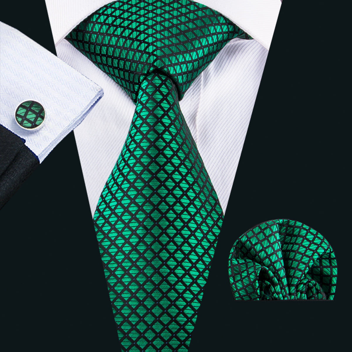 GentCrest Green Plaid Tie Hanky Cufflinks Set - Image 1