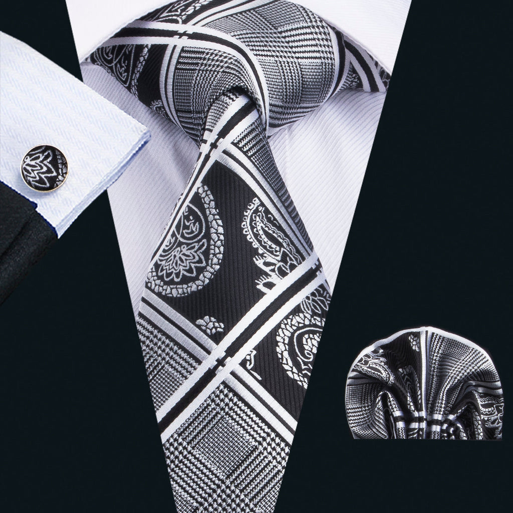 GentCrest Black Plaid Tie Hanky Cufflinks Set - Image 1