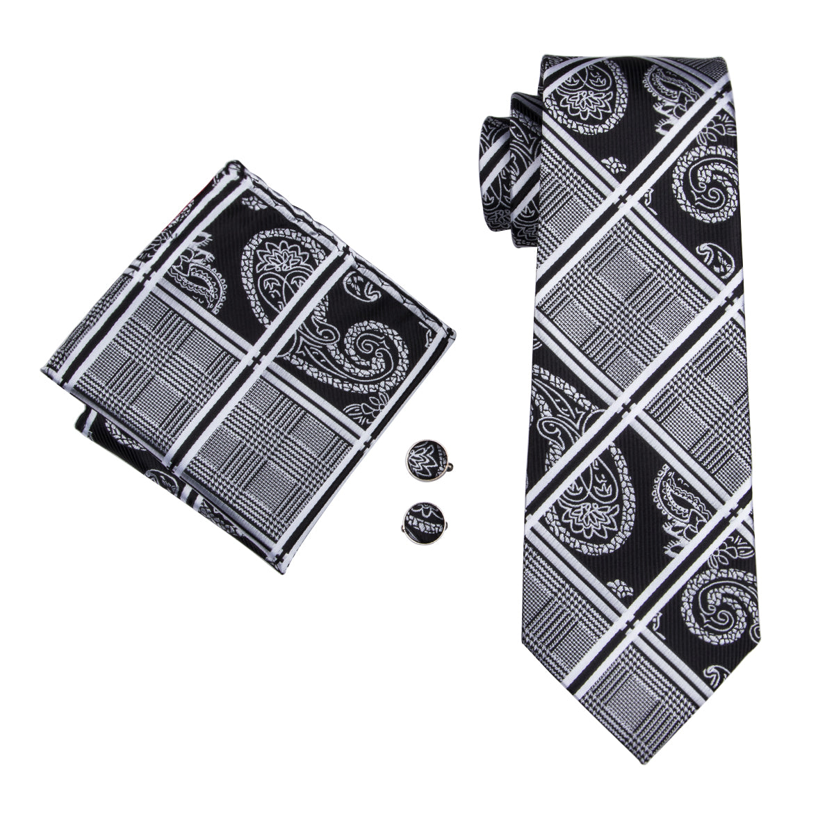 GentCrest Black Plaid Tie Hanky Cufflinks Set - Image 3