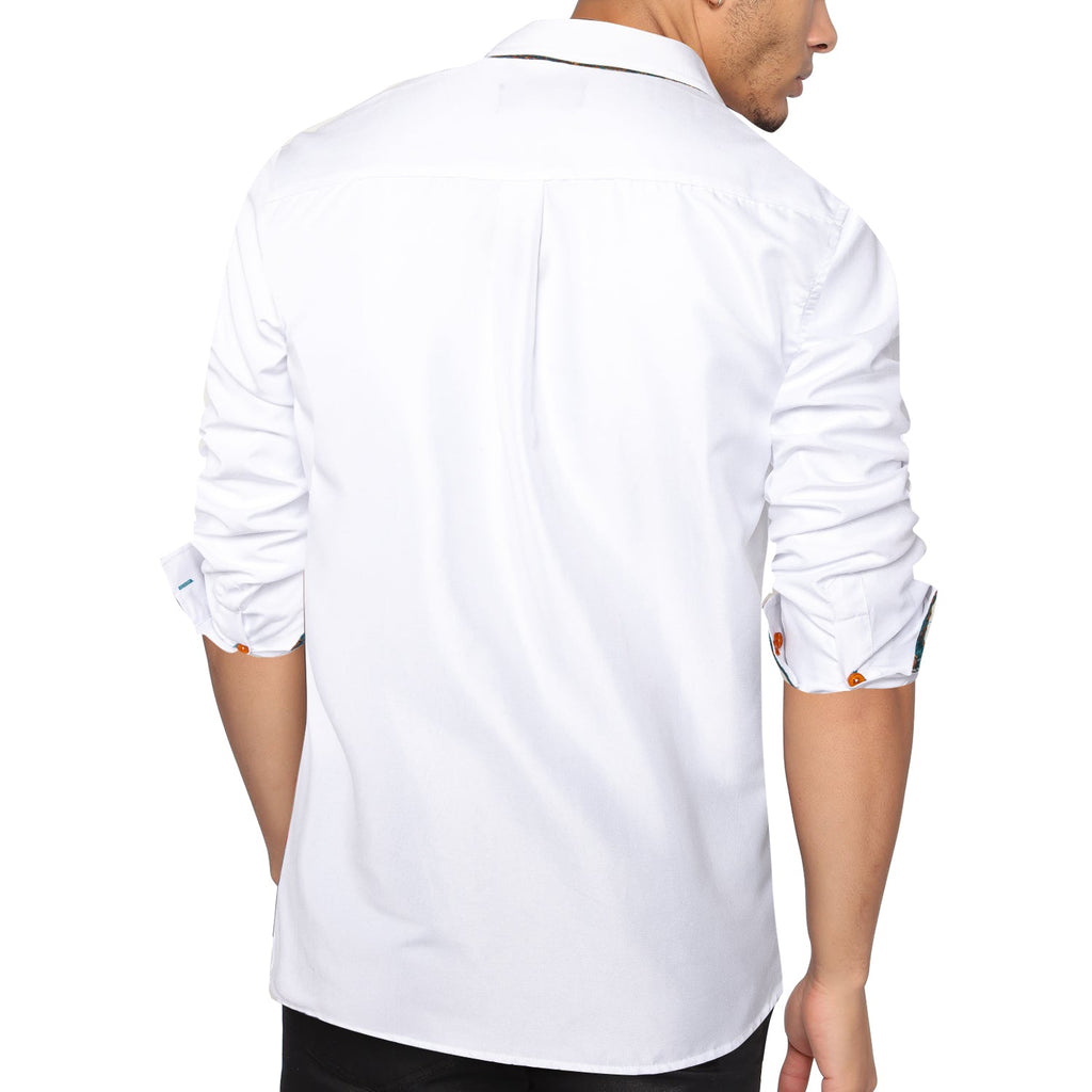 White with Green Paisley Accent Dress Shirt - GentCrest - View 4
