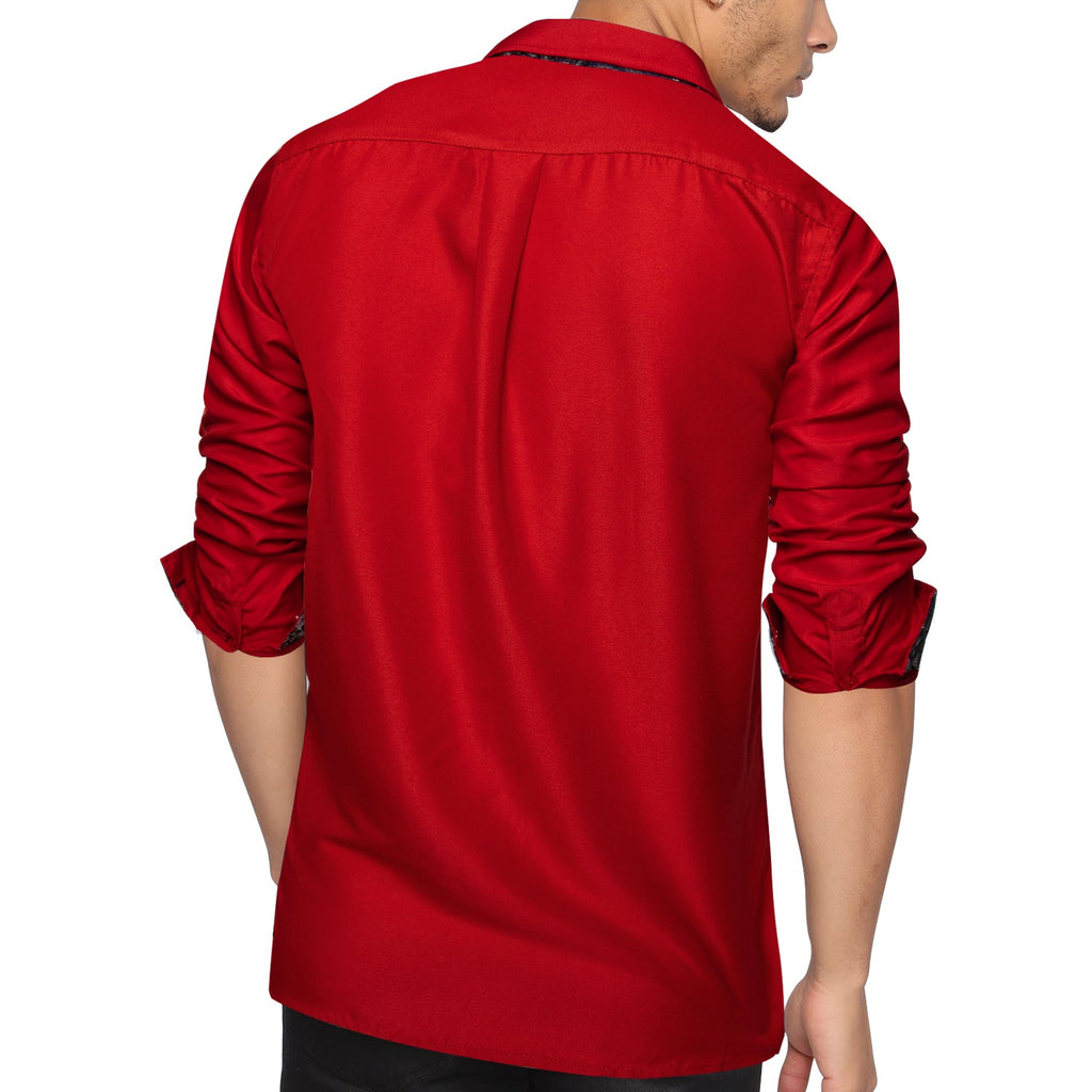 Red Silk with Black Paisley Accented Cuffs and Collar Dress Shirt - GentCrest - View 5