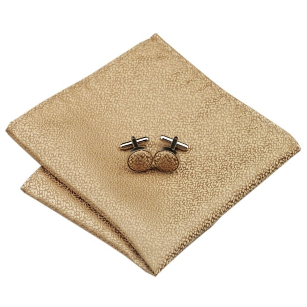 Gold Silk Tie Set with Pocket Square & Cufflinks - GentCrest - View 4