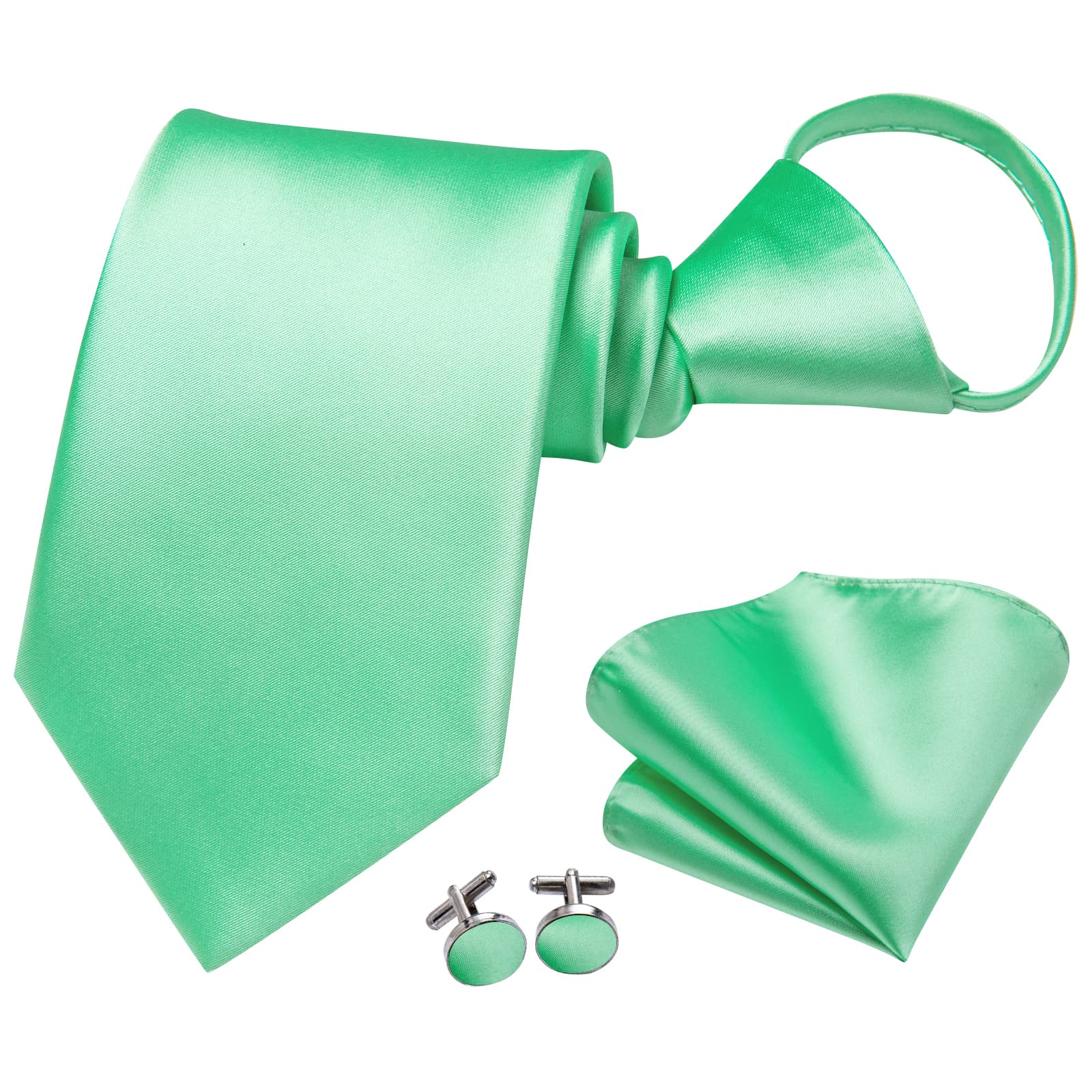GentCrest Green Solid Tie Hanky Cufflinks Set - Image 2