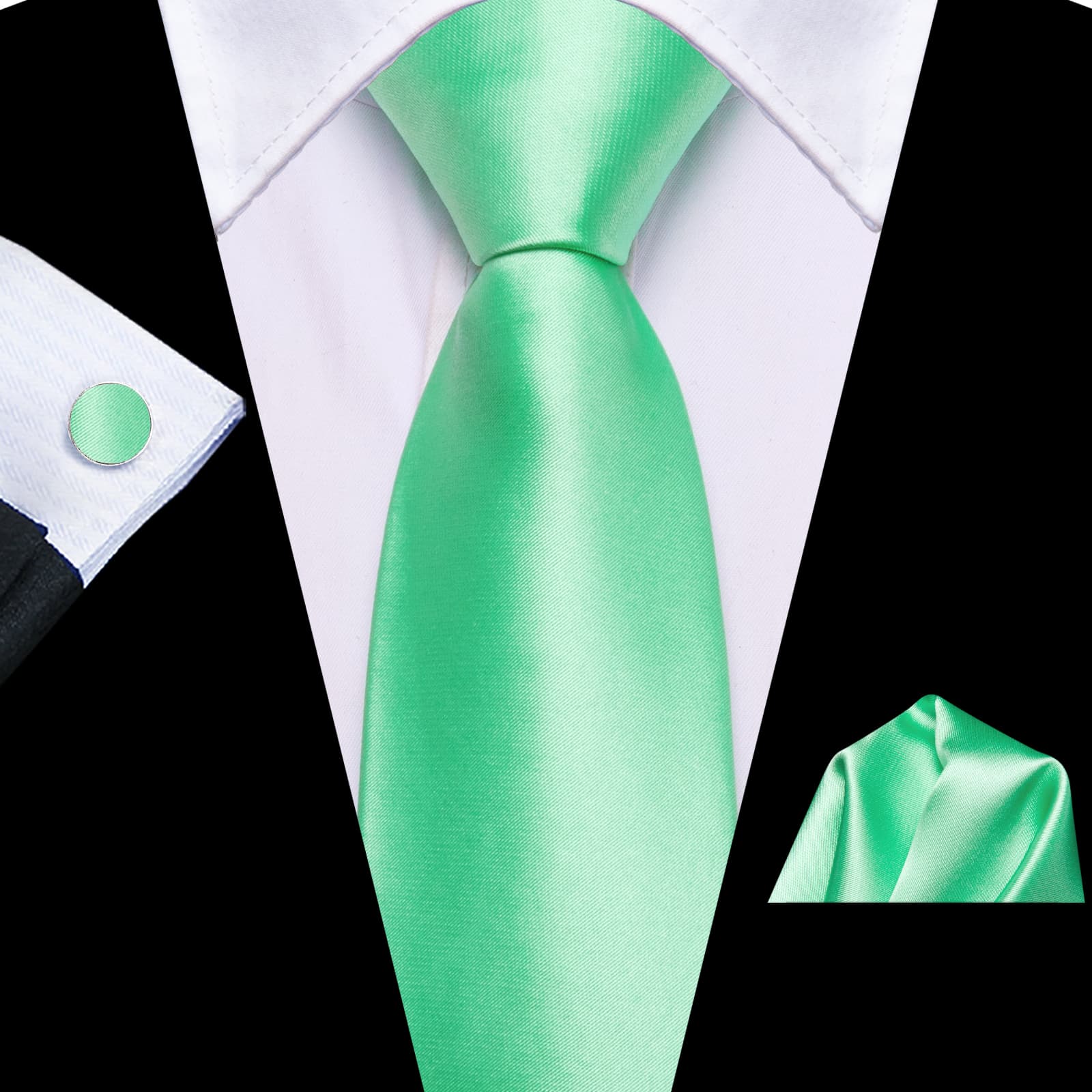 GentCrest Green Solid Tie Hanky Cufflinks Set - Image 1