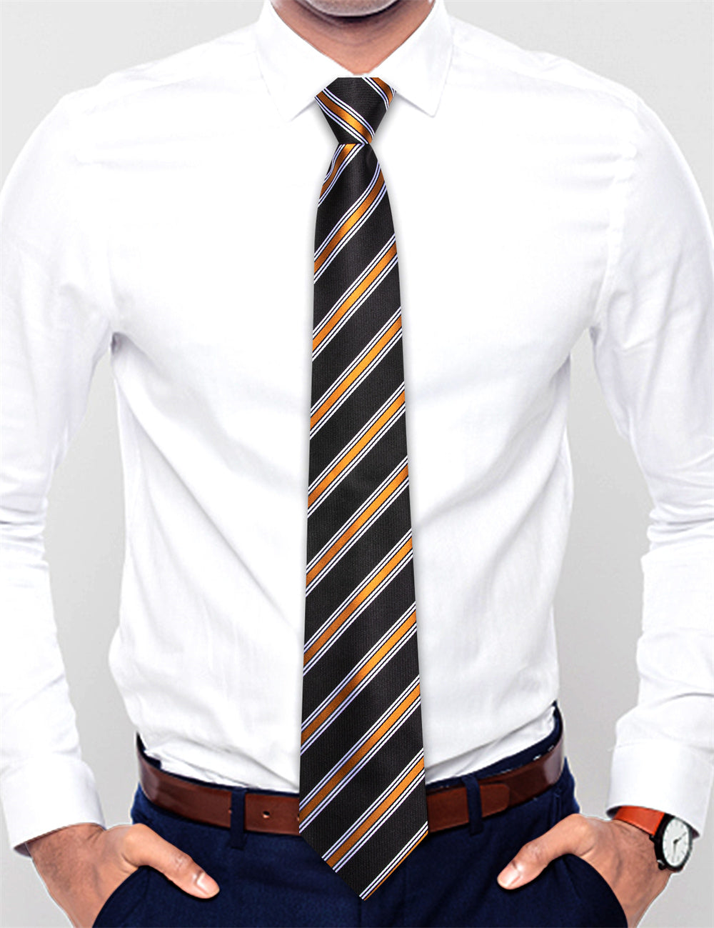 GentCrest Black Striped Tie Hanky Cufflinks Set - Image 2