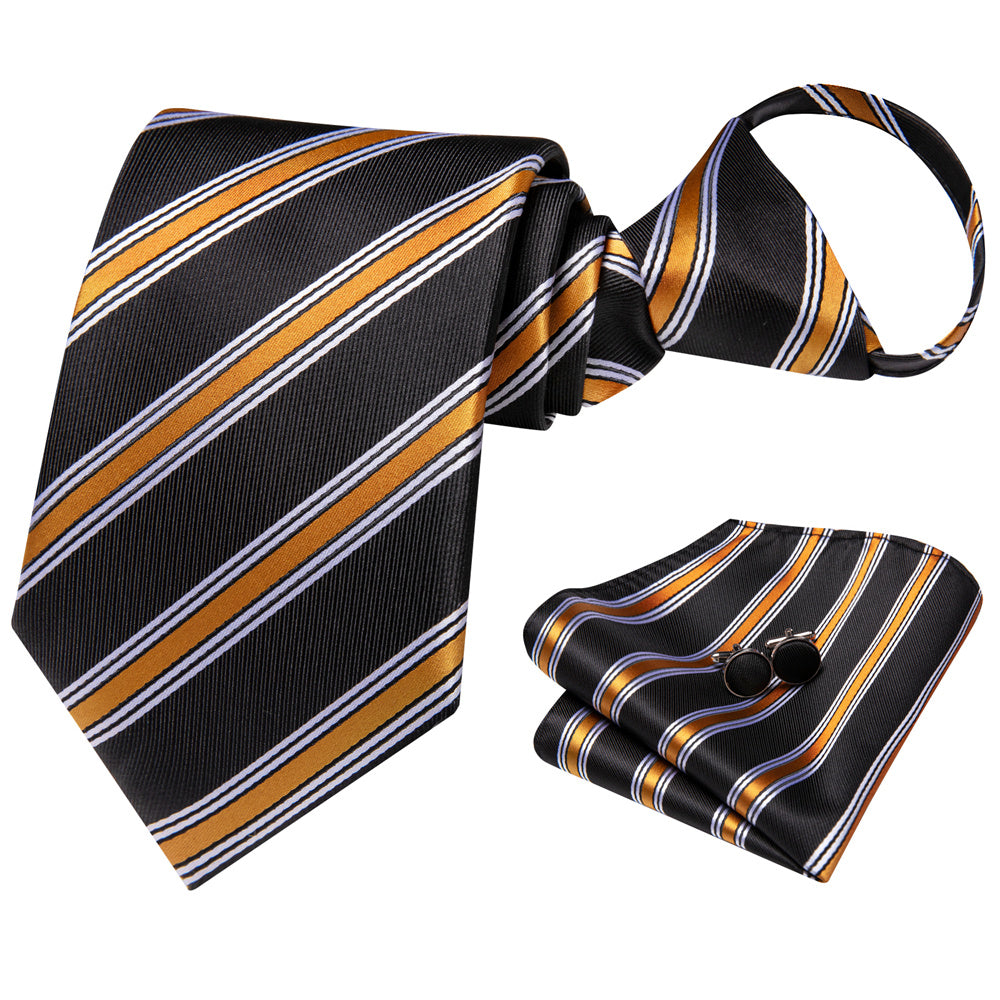 GentCrest Black Striped Tie Hanky Cufflinks Set - Image 1