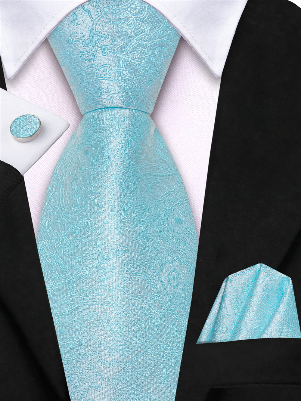 GentCrest Blue Paisley Tie Hanky Cufflinks Set - Image 2