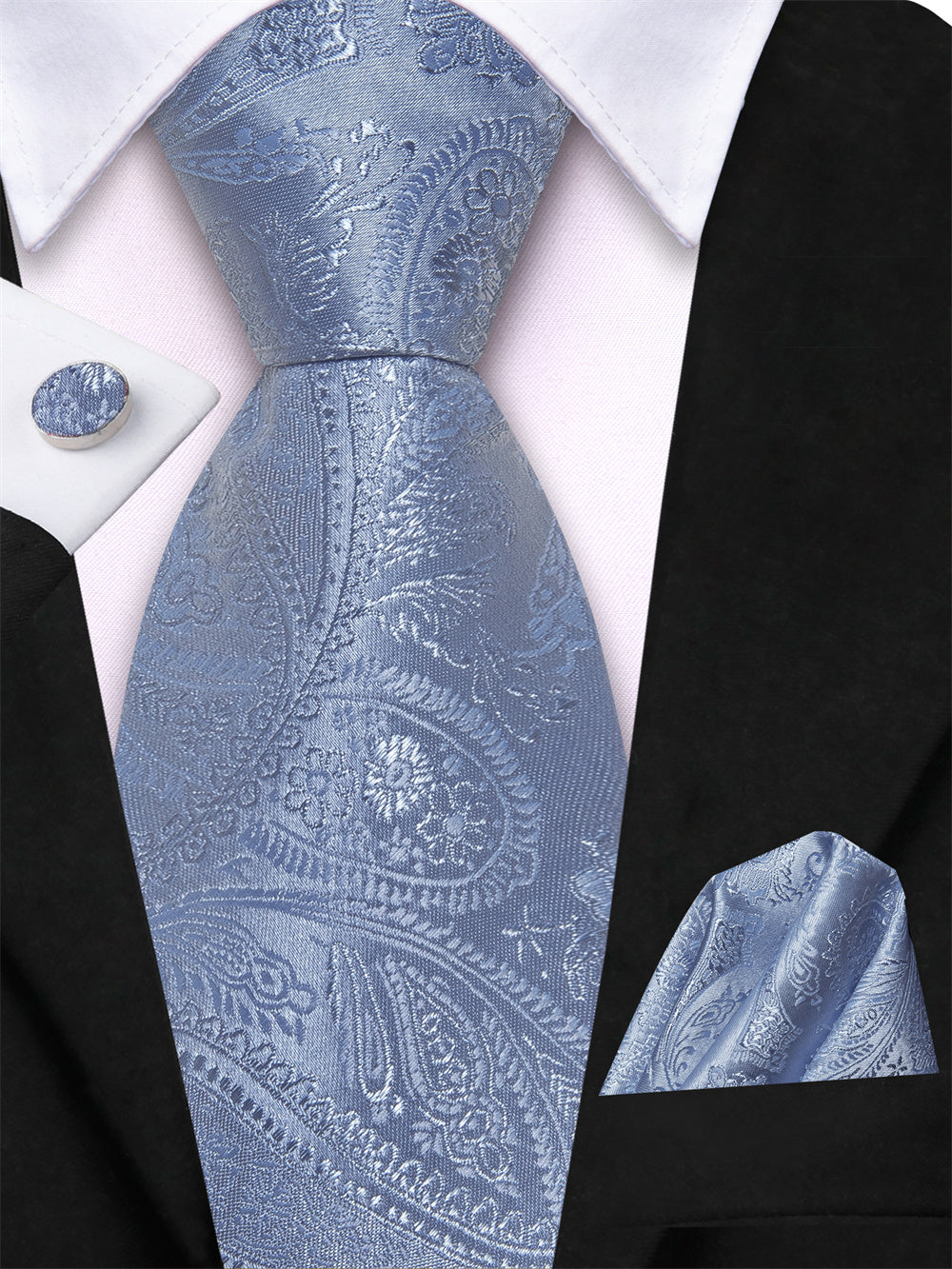 GentCrest Blue Paisley Tie Hanky Cufflinks Set - Image 3
