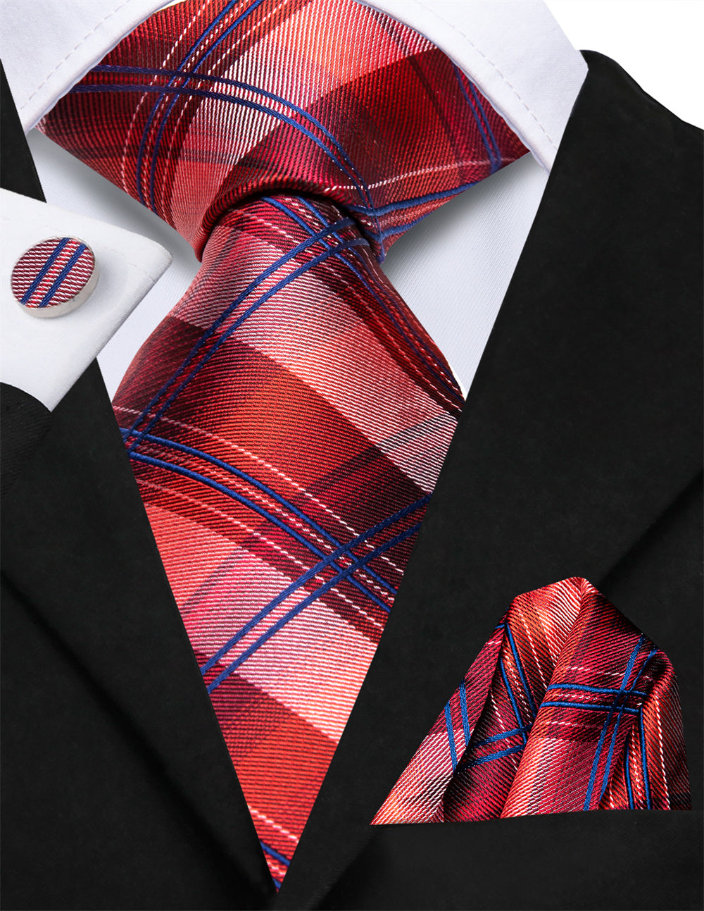 GentCrest Blue Plaid Tie Hanky Cufflinks Set - Image 2