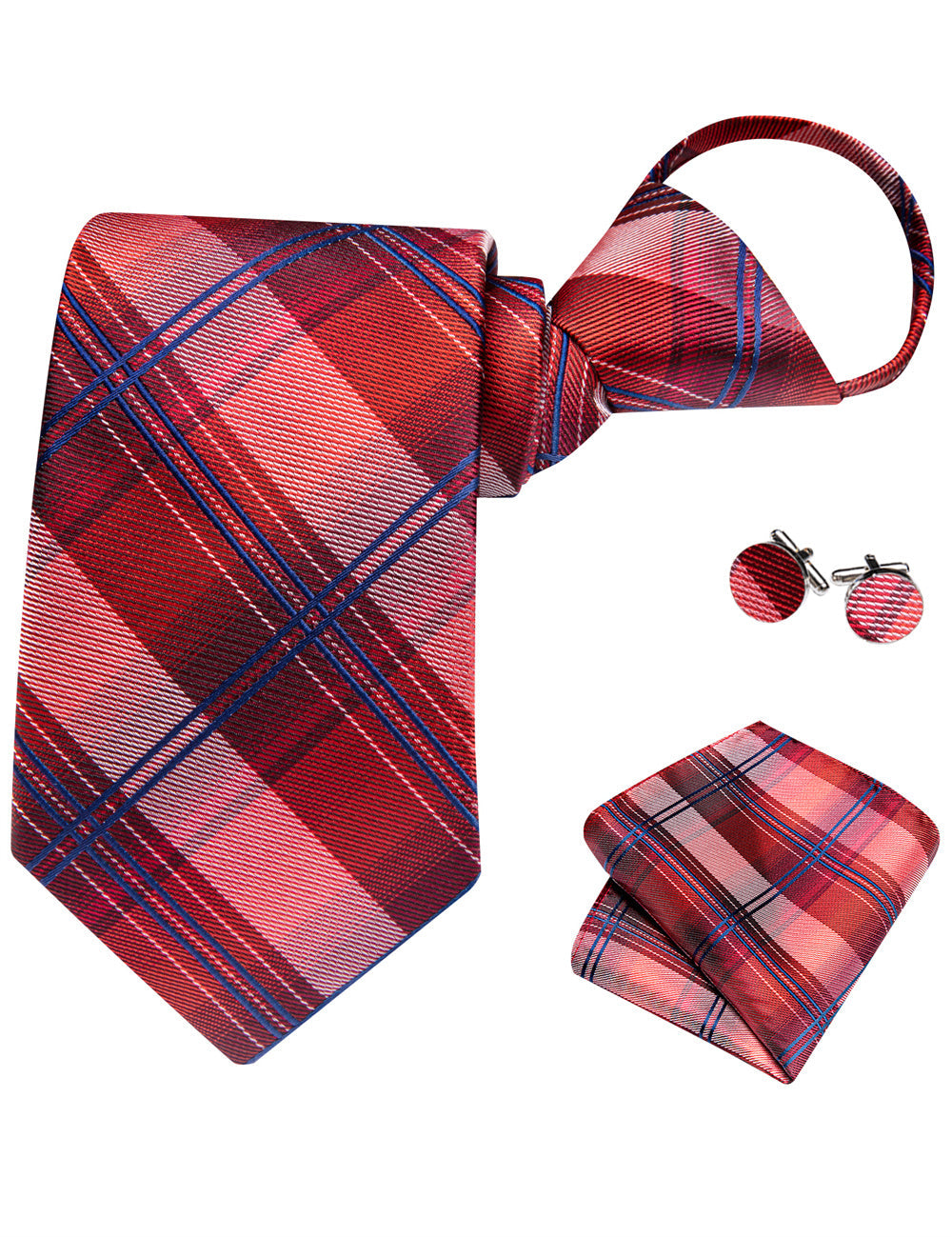 GentCrest Blue Plaid Tie Hanky Cufflinks Set - Image 5