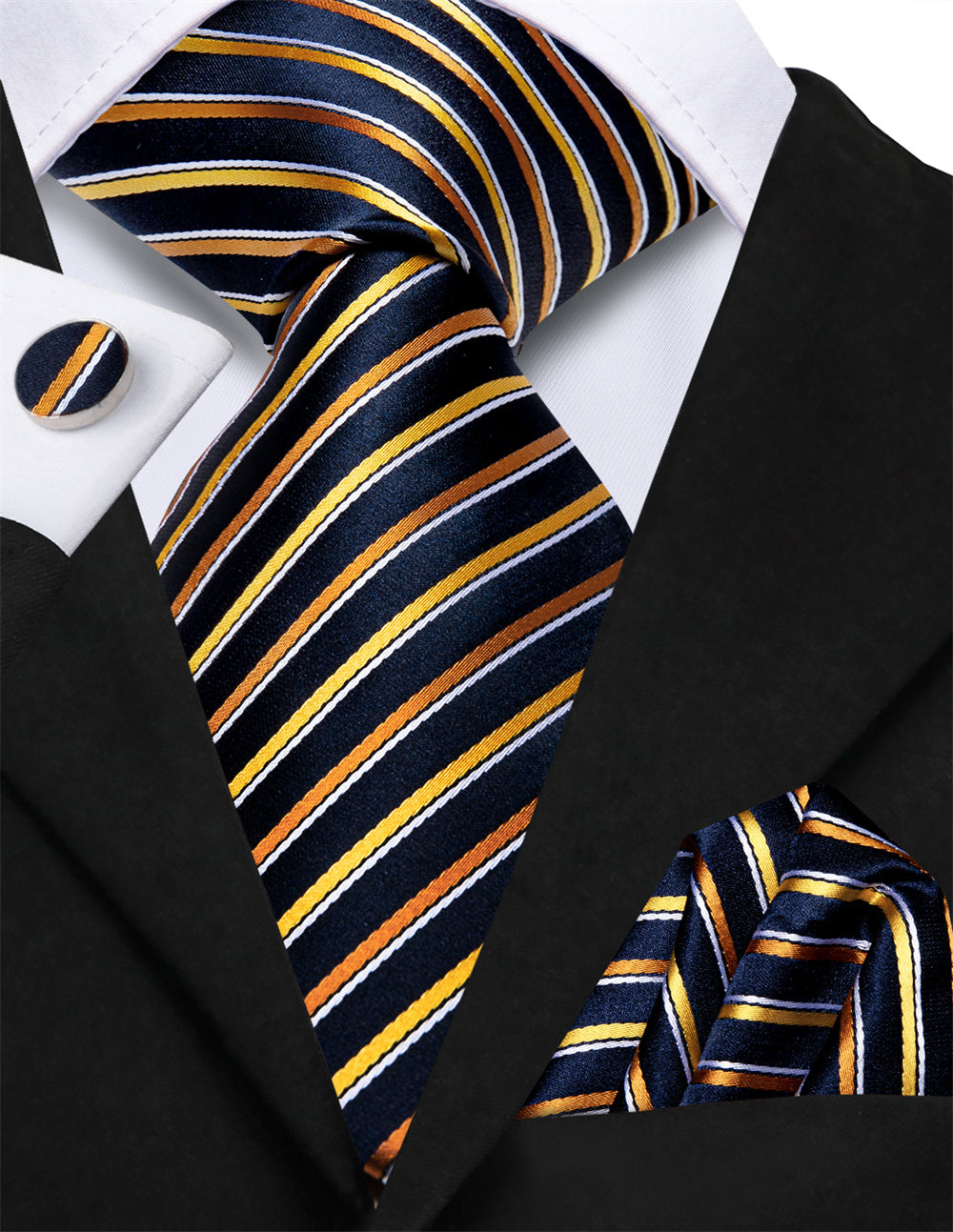 GentCrest Black Striped Tie Hanky Cufflinks Set - Image 2