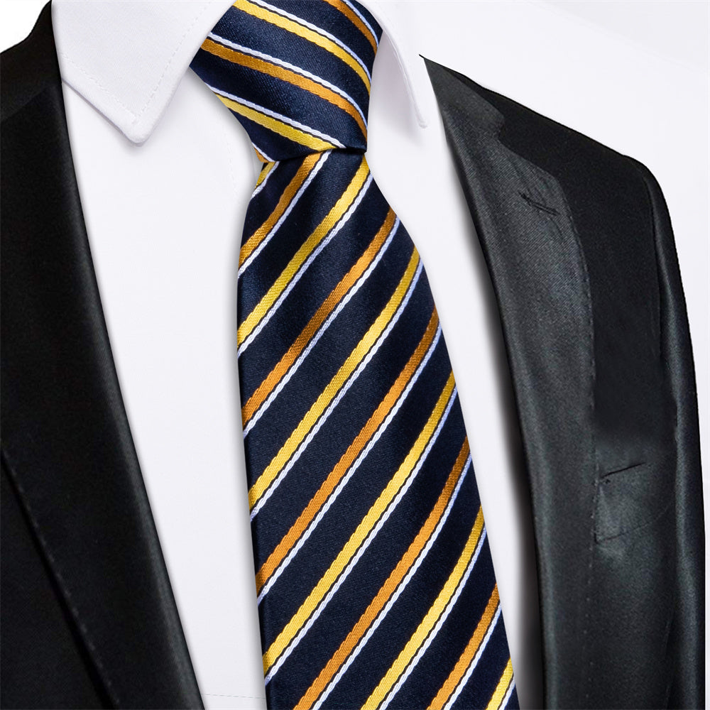 GentCrest Black Striped Tie Hanky Cufflinks Set - Image 1