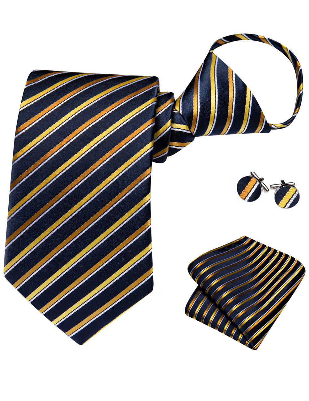 GentCrest Black Striped Tie Hanky Cufflinks Set - Image 5