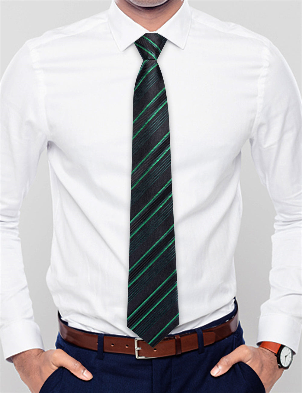 GentCrest Black Striped Tie Hanky Cufflinks Set - Image 3