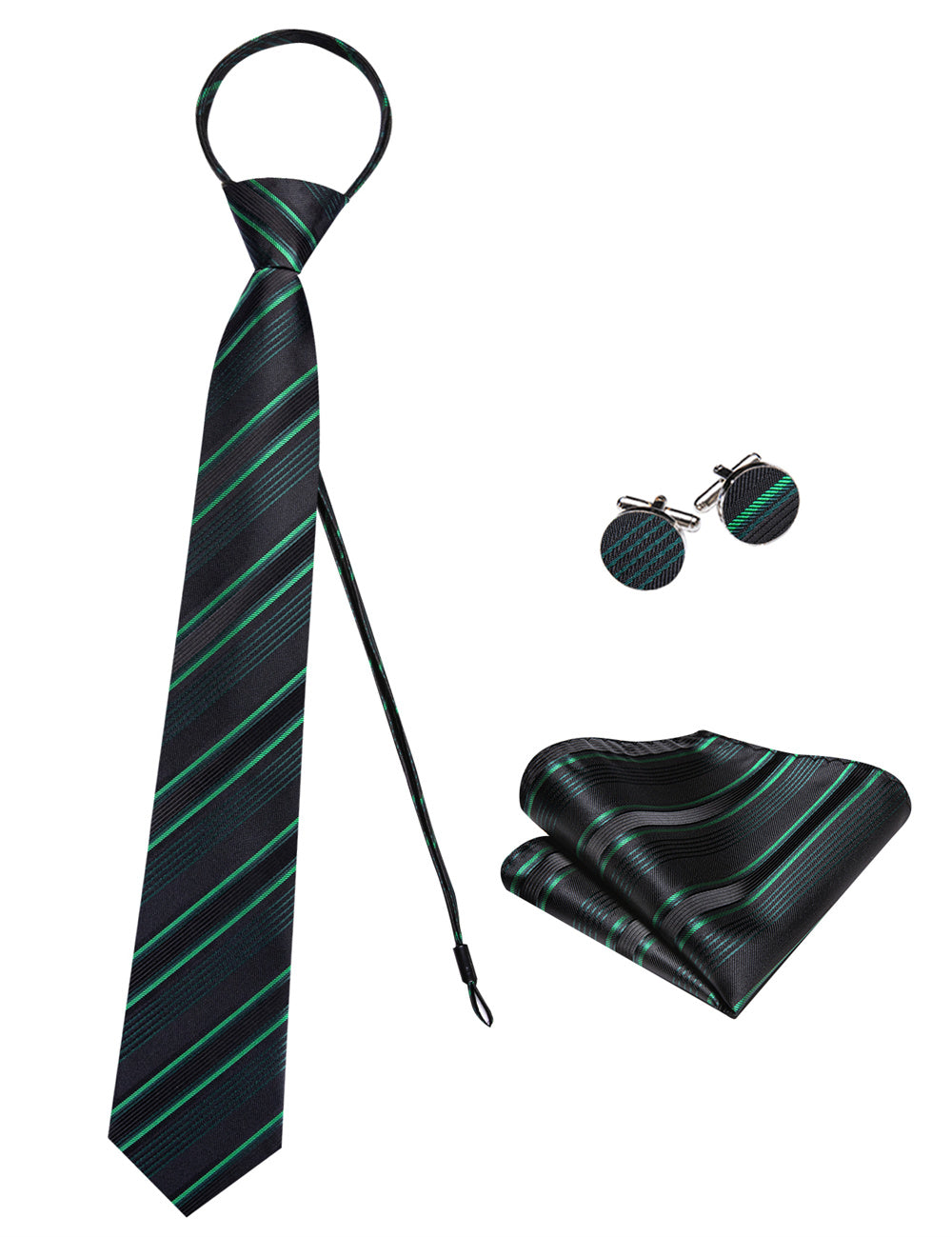GentCrest Black Striped Tie Hanky Cufflinks Set - Image 4