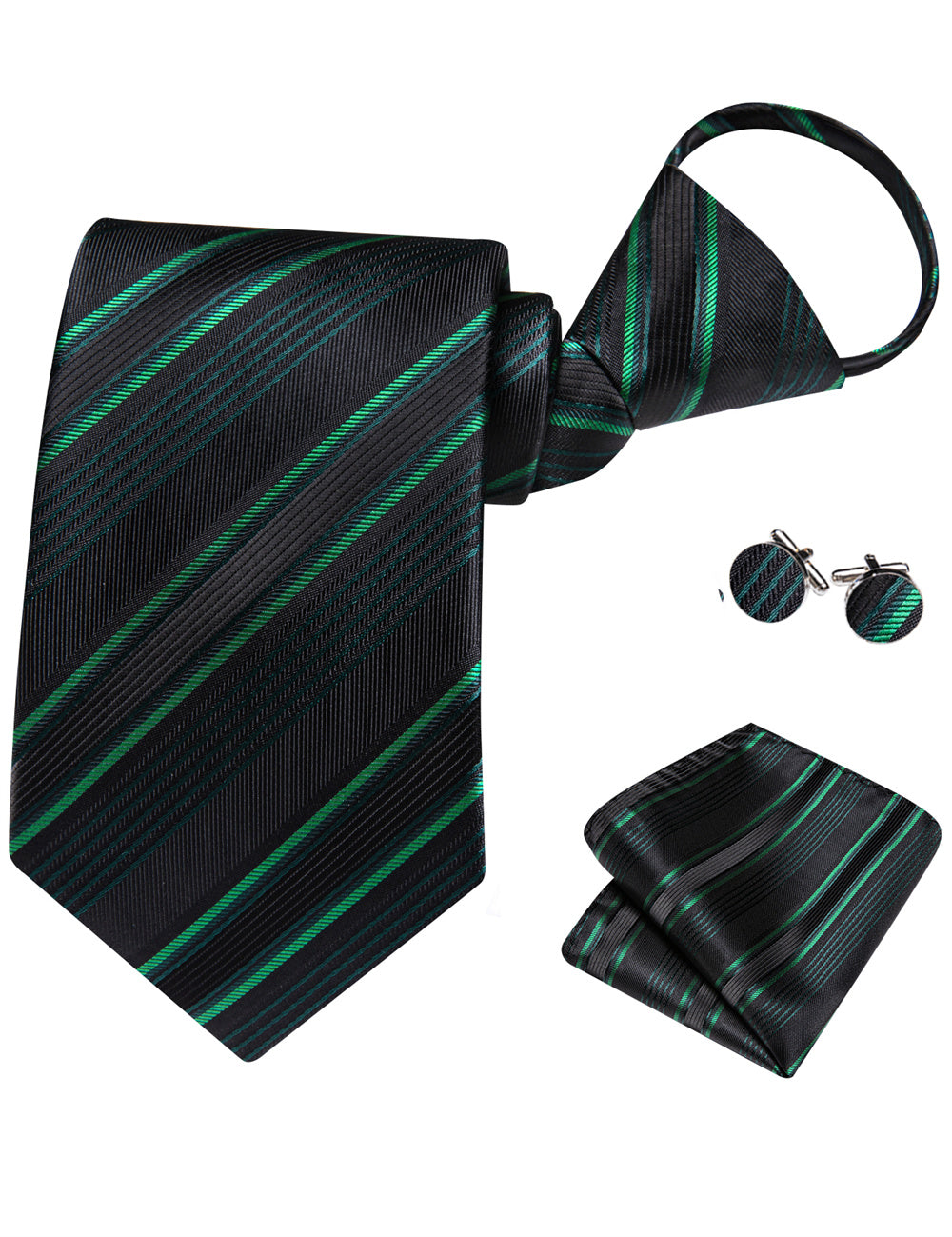 GentCrest Black Striped Tie Hanky Cufflinks Set - Image 5