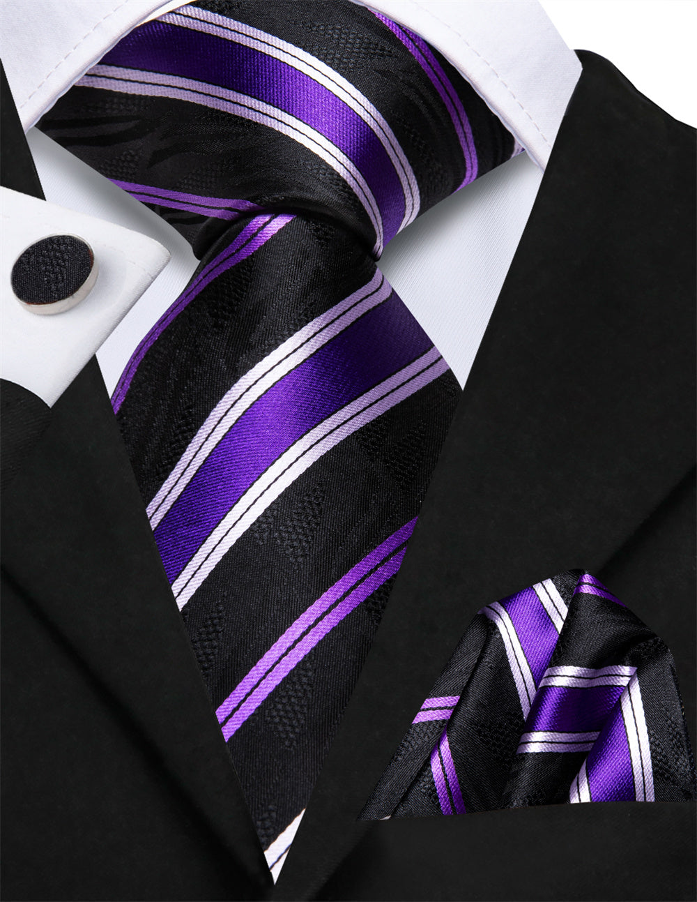 GentCrest Black Striped Tie Hanky Cufflinks Set - Image 2
