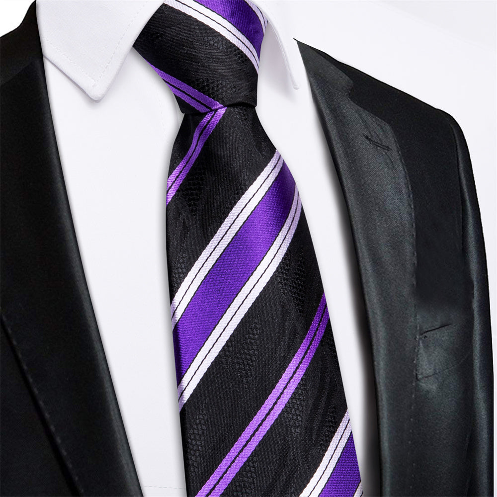 GentCrest Black Striped Tie Hanky Cufflinks Set - Image 1