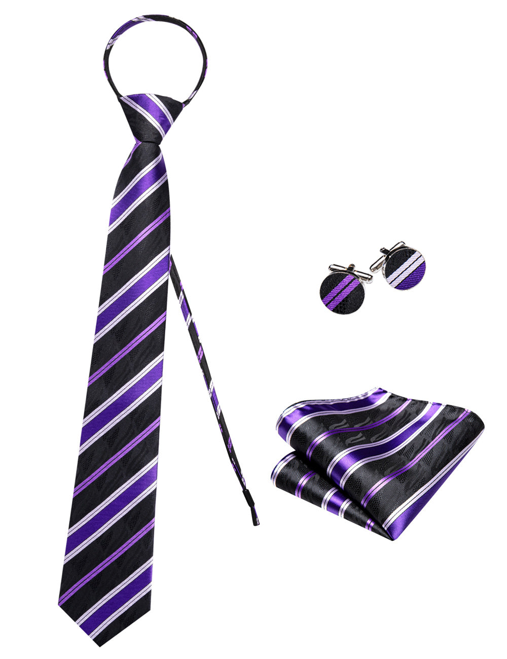 GentCrest Black Striped Tie Hanky Cufflinks Set - Image 4