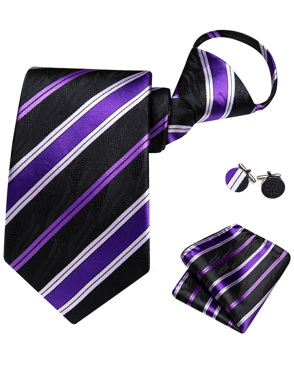 GentCrest Black Striped Tie Hanky Cufflinks Set - Image 5