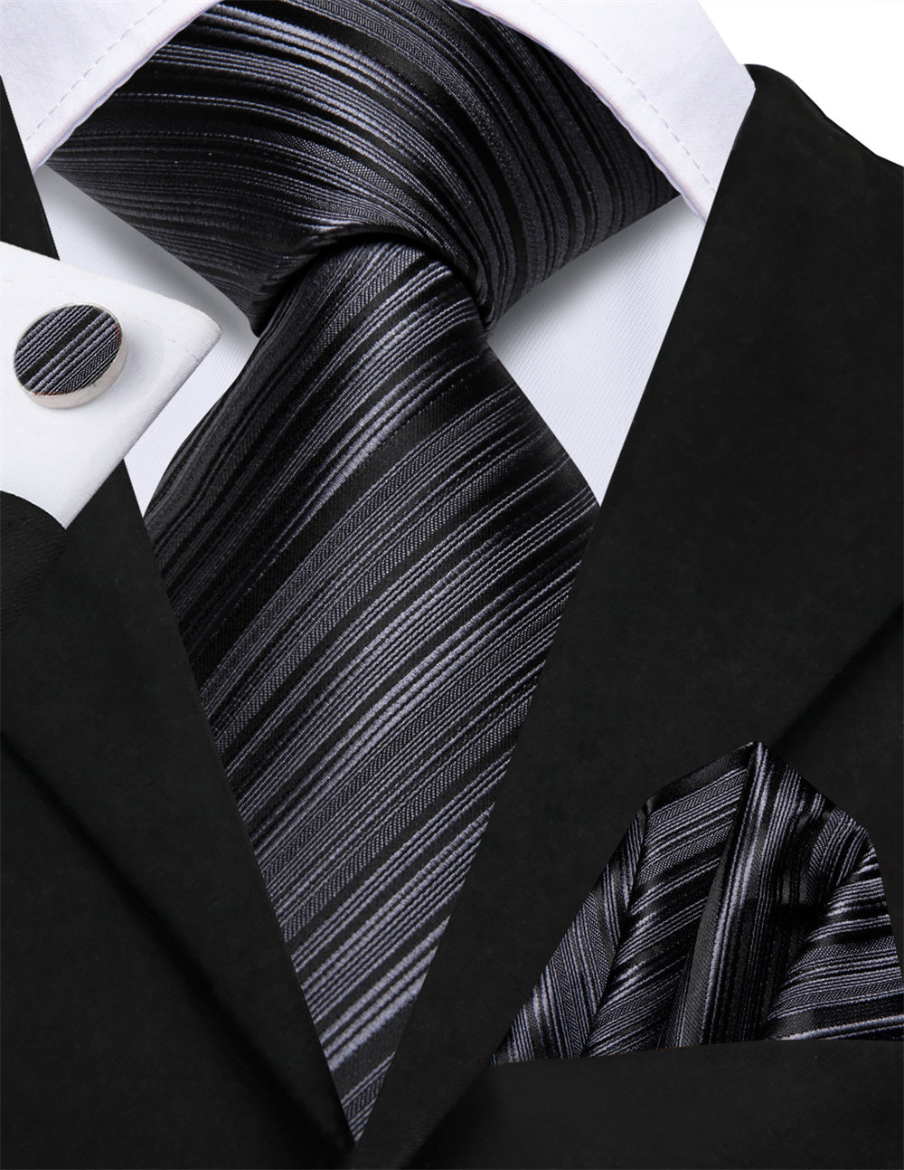 GentCrest Black Striped Tie Hanky Cufflinks Set - Image 4
