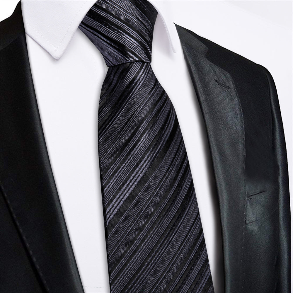 GentCrest Black Striped Tie Hanky Cufflinks Set - Image 1