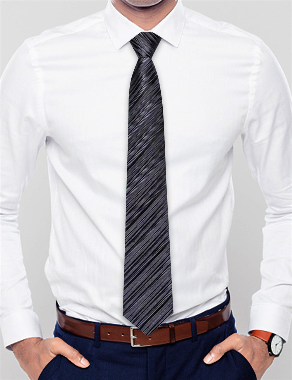GentCrest Black Striped Tie Hanky Cufflinks Set - Image 2