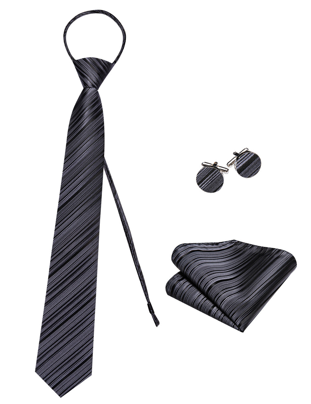 GentCrest Black Striped Tie Hanky Cufflinks Set - Image 3