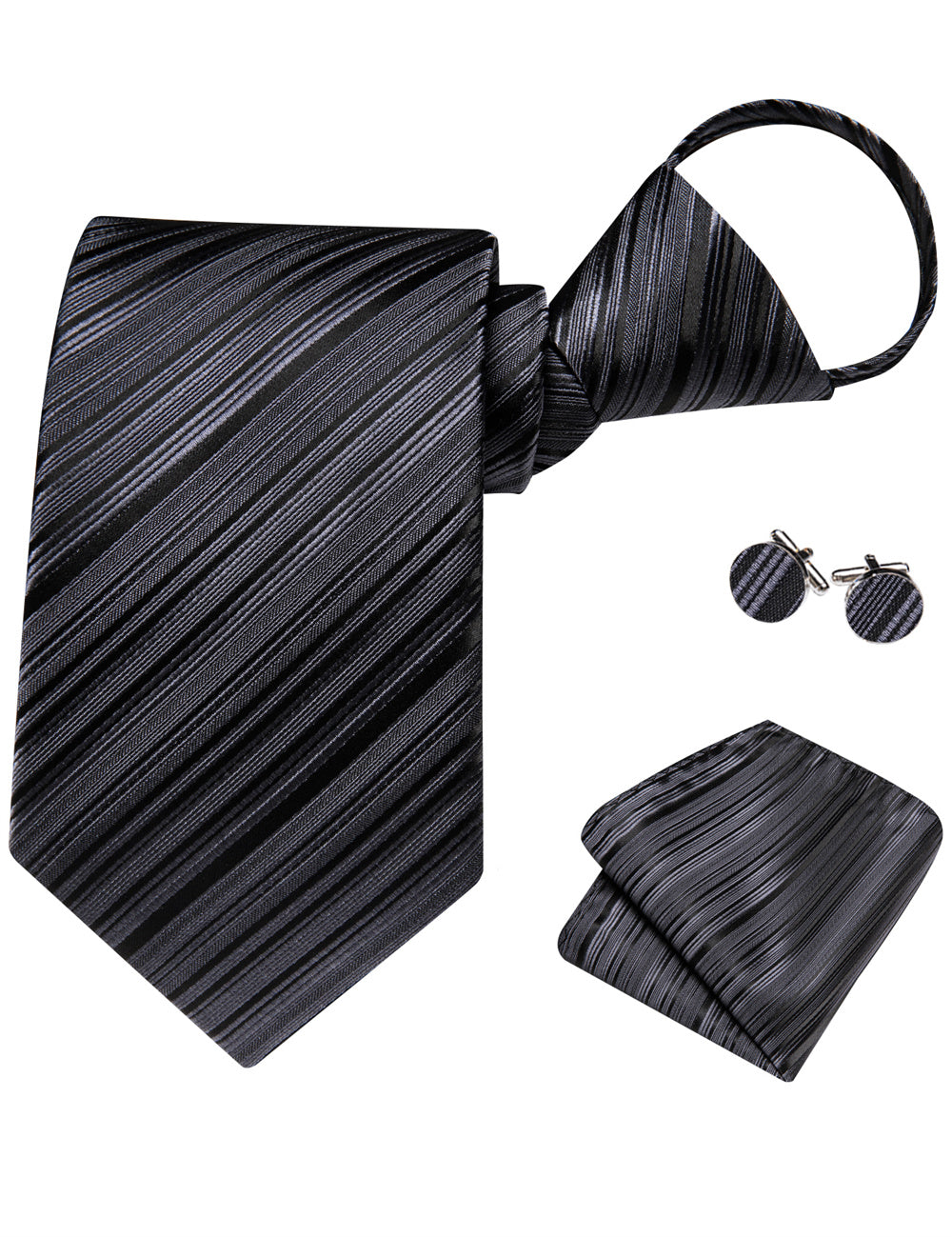 GentCrest Black Striped Tie Hanky Cufflinks Set - Image 5