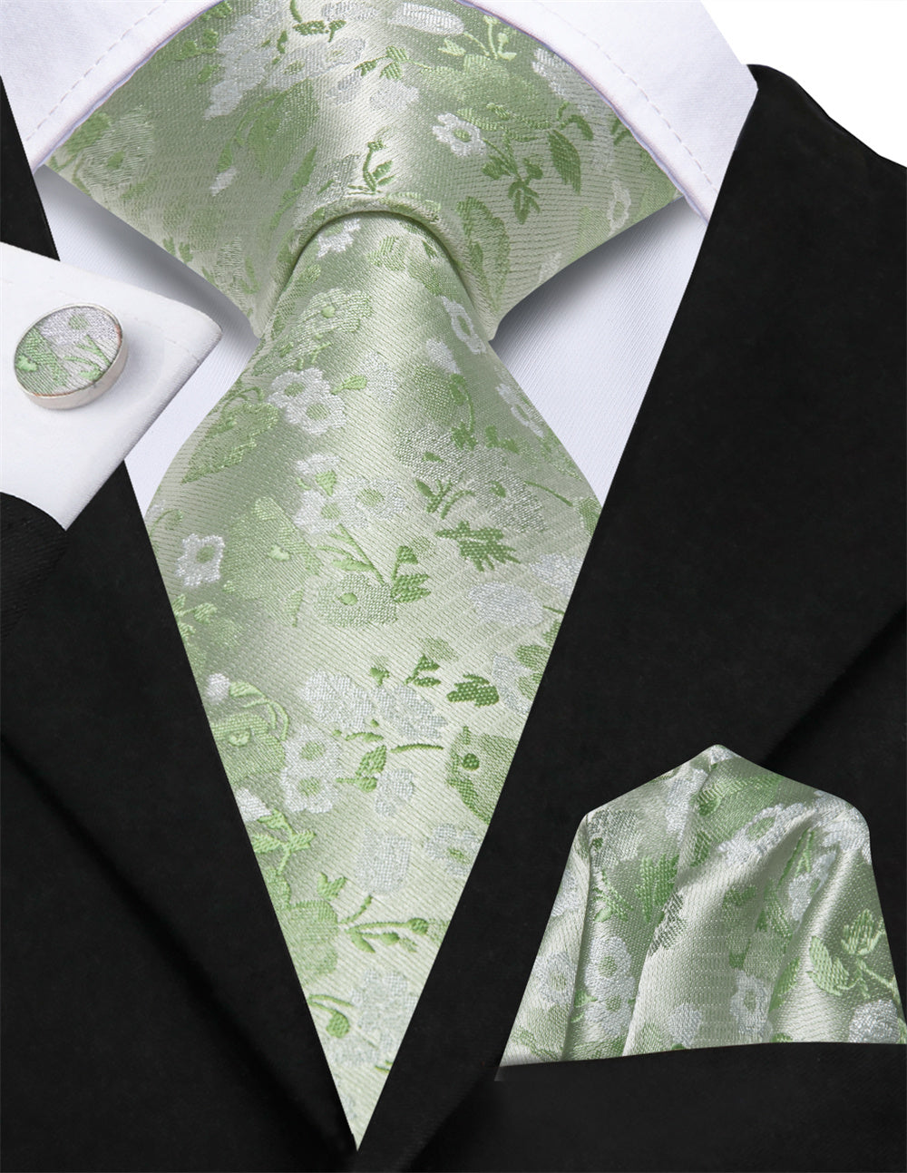 GentCrest Green Floral Tie Hanky Cufflinks Set - Image 2