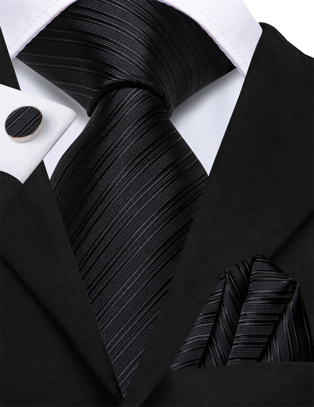 GentCrest Black Striped Tie Hanky Cufflinks Set - Image 3