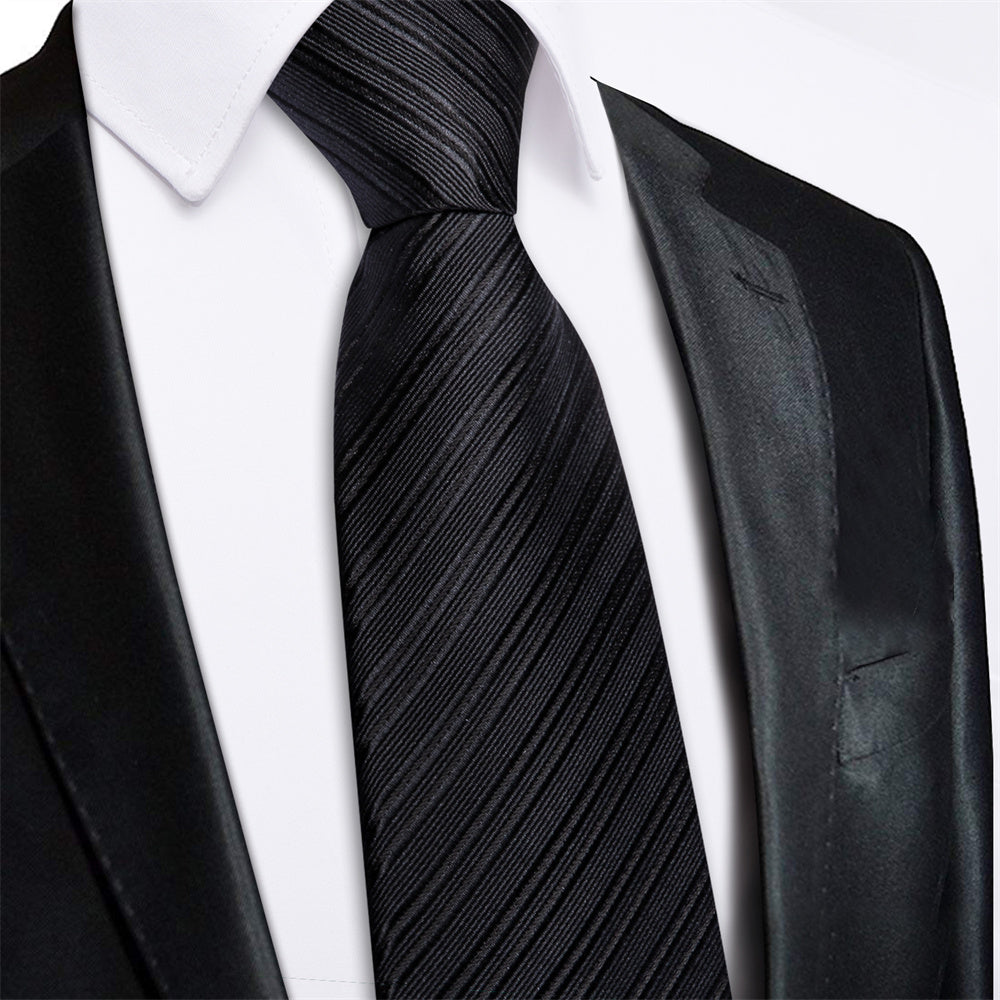 GentCrest Black Striped Tie Hanky Cufflinks Set - Image 1