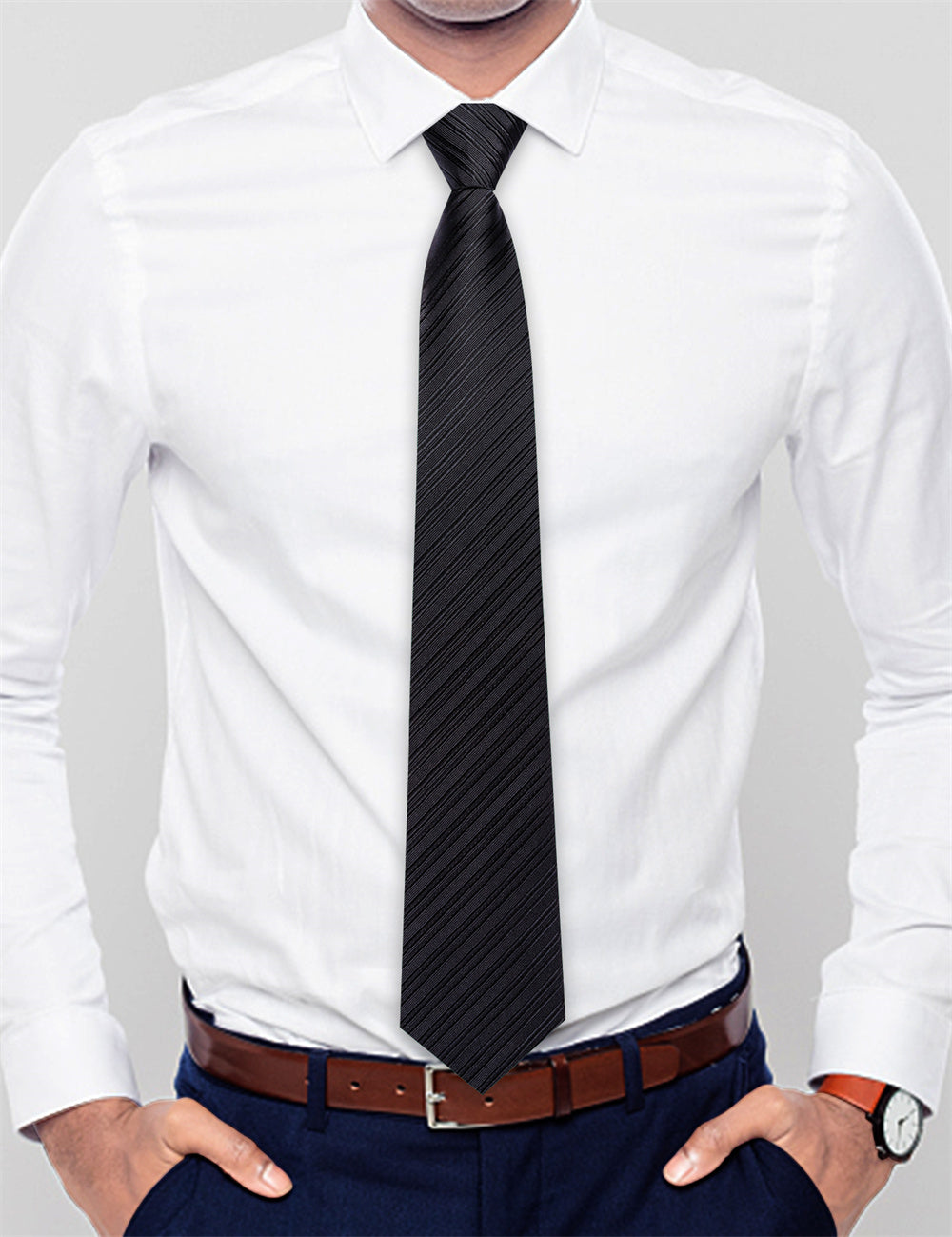 GentCrest Black Striped Tie Hanky Cufflinks Set - Image 6