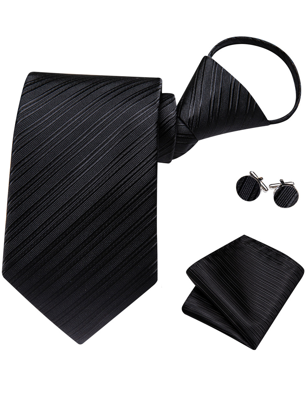 GentCrest Black Striped Tie Hanky Cufflinks Set - Image 4