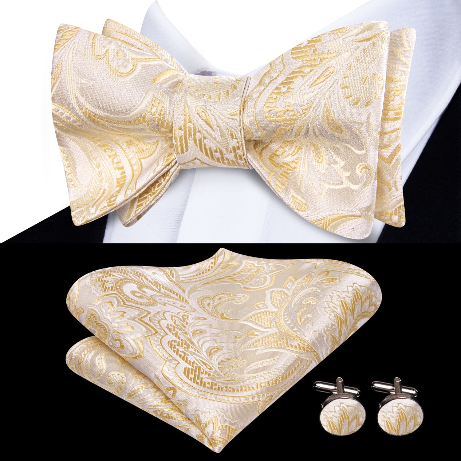 GentCrest Champagne Floral Bowtie Set - Image 1
