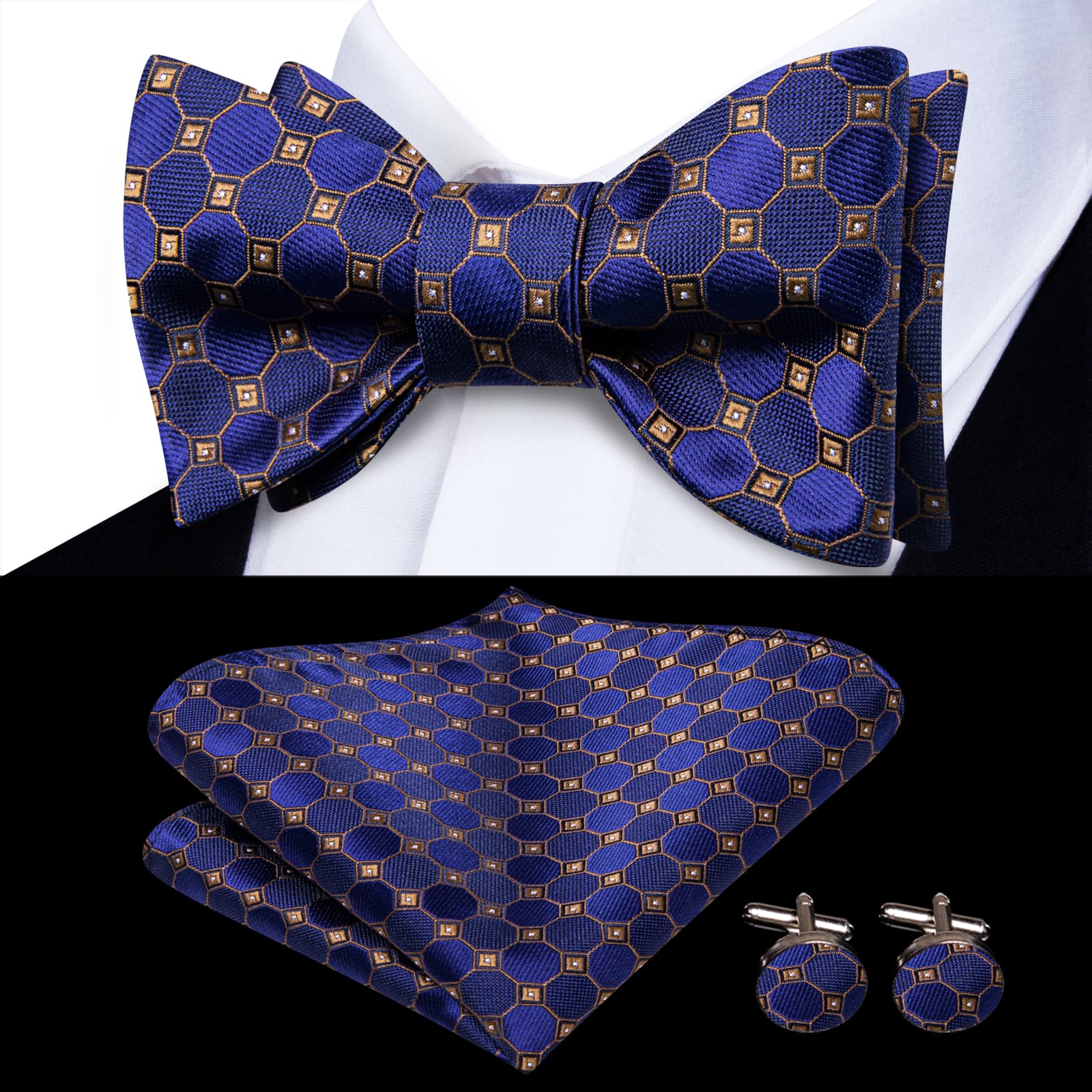 GentCrest Blue Plaid Bowtie Set - Image 1